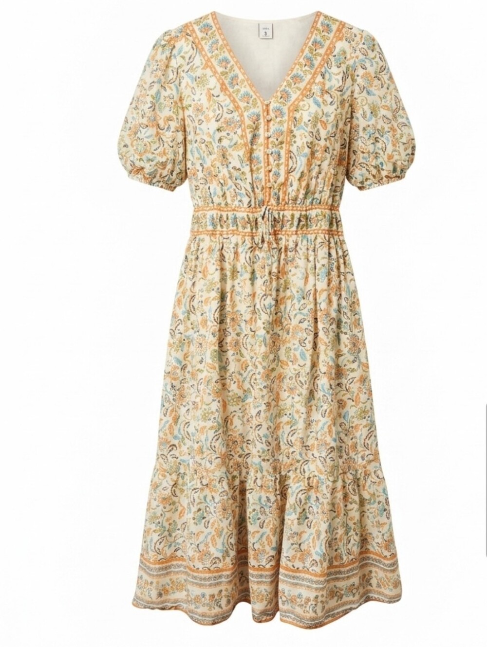 Anthropologie LEA Floral Puff Sleeve Maxi Dress Cotton Boho Cottagecore 1X EUC